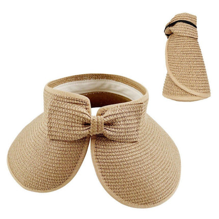 Women Roll Up Sun Visor Wide Brim Straw Hat Summer Foldable UV Protection Cap