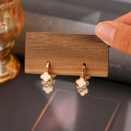 Original Fashion Simple Zircon Four-leaf Clover Earrings Luxury Elegant