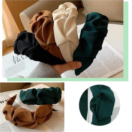 Women Fashionable Vintage Ruffled Wide Edge Solid Colour Hair Band Hoop Headband - Aimall