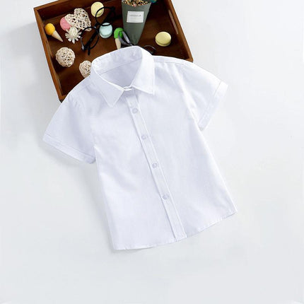 Boys Children's Kids White Short Sleeve School Shirt Open Neck With Lay Back Collar - Aimall