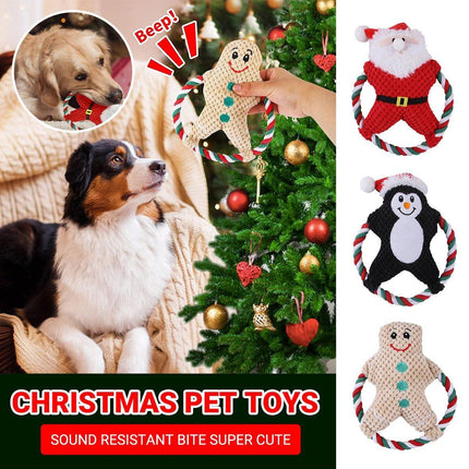 Pet Christmas Plush Toy Dog Chew Santa Penguin Gingerbread Durable Play Gift