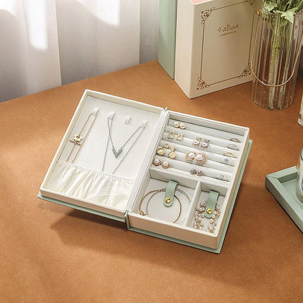 Creative PU Leather Jewelry Box Book Earrings Rings Necklace Organizer Holder
