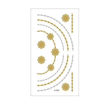 Women Lady Metallic gold silver color boho arm Body Temporary Tattoo Sticker Art - Aimall