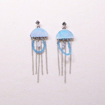 French Retro Enamel Jellyfish Tassel Earring Cool Elegant Fashion Dangle Jewelry