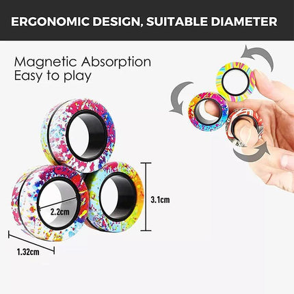 Magnetic Ring Finger Spinner Rainbow Fidget Sensory Autism Anxiety ADHD Stress - Aimall