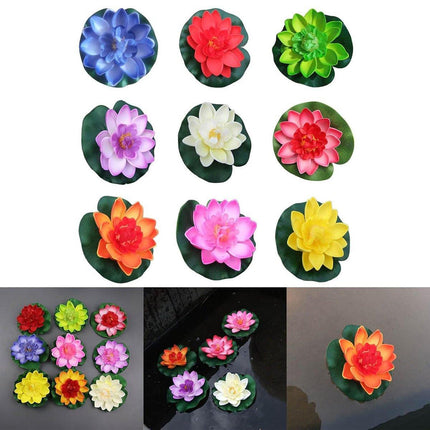 9pcs Simulation Lotus Flowers Leaves Water Lily Pond Fish Tank Decoration