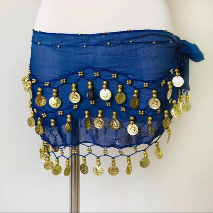1X 3Rows Belly Dance Dancing Hip Scarf Belt Chain Skirt Golden Tone 98 Coin Bead - Aimall