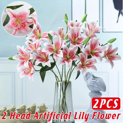 2PCS Artificial Lily Flowers Wedding Home Decor Fake Wild Lily Floral Stems