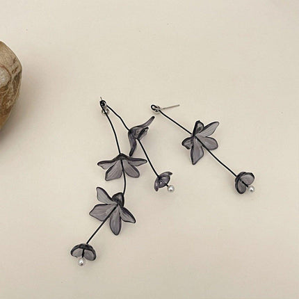 Retro Ink Painting Resin Tassel Earrings Women Floral Design Vintage Jewelry