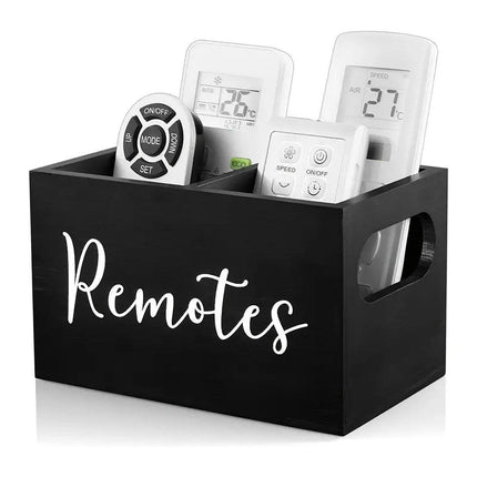 Wooden Compartment Storage Box Remote Control Holder Desktop Organizer for Home
