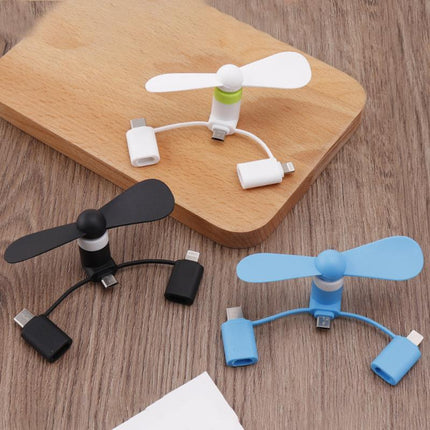 3 In 1 Portable Cell Phone USB Mini Fan For iPhone Android TypeC Mobile Model - Aimall