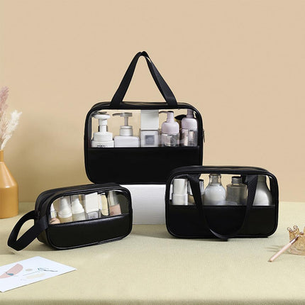 3pcs Large Capacity Waterproof Makeup Bag Set Translucent PU Travel Storage Bag