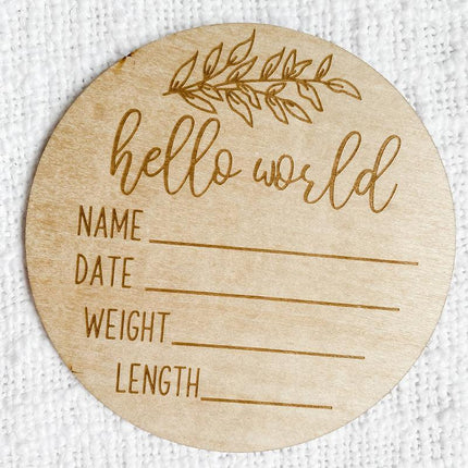 Hello World Baby Birth Announcement Plaque Wooden Disc Introducing Name Card - Aimall