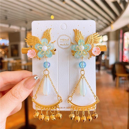 2Pcs Hanfu Flower Hair Clip Pearl Tassel Butterfly Hairpin Female/Children Party - Aimall
