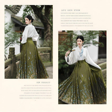 Spring Autumn Hanfu Set for Women Improved Daily Wear Commuting Horse Skirt