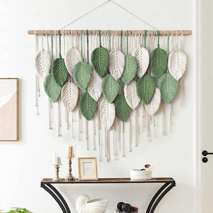 Cotton Rope Woven Leaves Tapestry Wall Hanging for Living Room Bedroom Decor