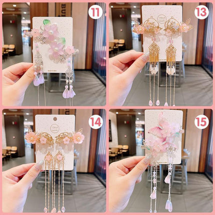 2Pcs Hanfu Flower Hair Clip Pearl Tassel Butterfly Hairpin Female/Children Party - Aimall