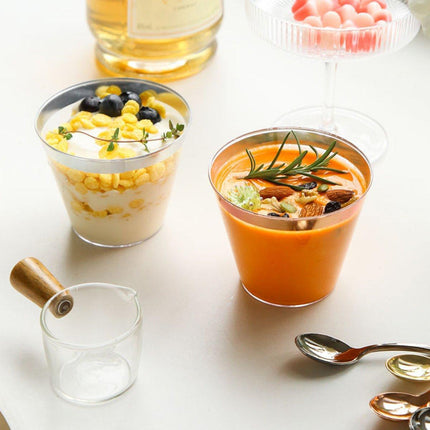 100pcs 9OZ Hot Gold Silver Plastic Wine Cup Western Food Cup Ice Cream