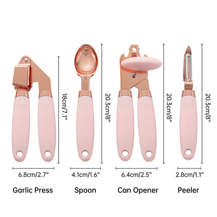 7 Piece Stainless Steel Copper Plated Kitchen Tool Set Peeler Can Opener Slicer