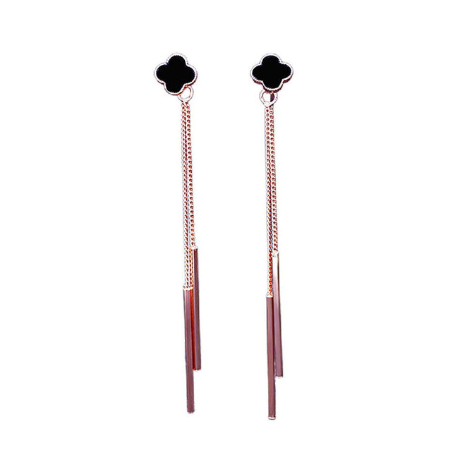 Four-leaf clover silver needle Korean temperament women's long style versatile earrings