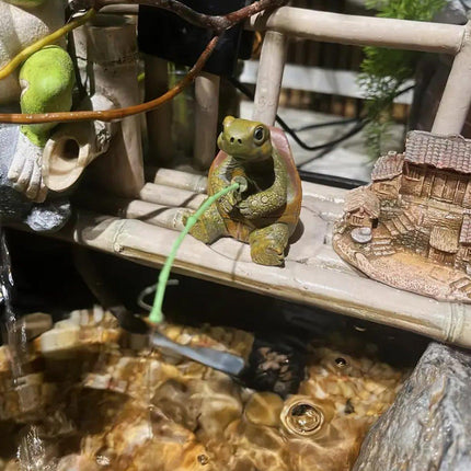 Fishing Turtle Ornament Cute Outdoor Patio Pool Decoration for Garden Balcony