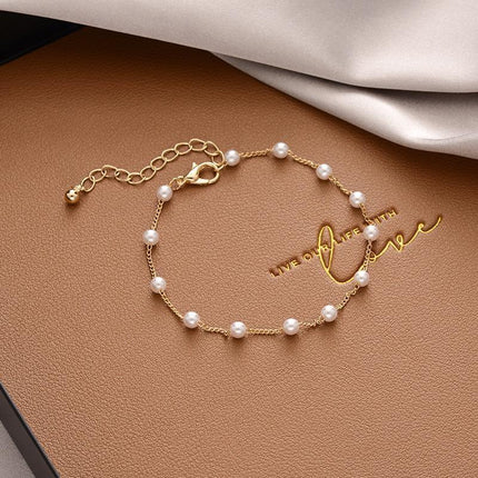 Stylish Crystal Pearl Flower Bracelet Party Accessories Charm Chain Jewellery - Aimall