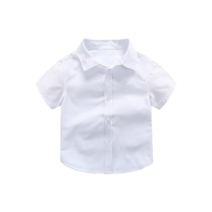 Boys Children's Kids White Short Sleeve School Shirt Open Neck With Lay Back Collar - Aimall