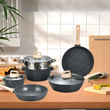 12pcs Maifan Stone Cookware Set Nonstick Steamer Fryer Stew Pot for Home Cooking