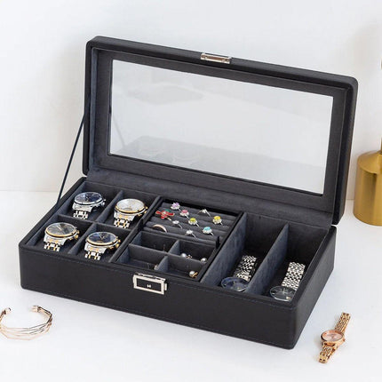 Black Single Layer Watch Box Jewellery Organizer for Watches and Accessories