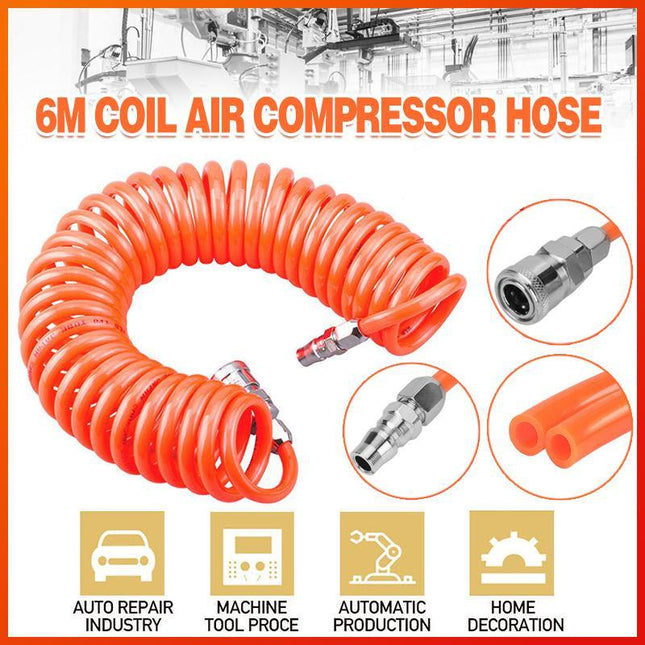 6m Coil Air Compressor Hose Recoil Hose 5mm x 8mm PU with Nitto Style Fittings - Aimall