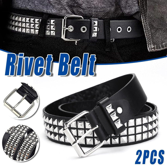 2PCS Square Rivet Belt Punk Style Jeans Waist Belt for Men and Women Fashion