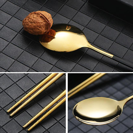 5PC Stainless Steel Portable Cutlery Set - Fork Spoon for Travel & Picnic - Aimall