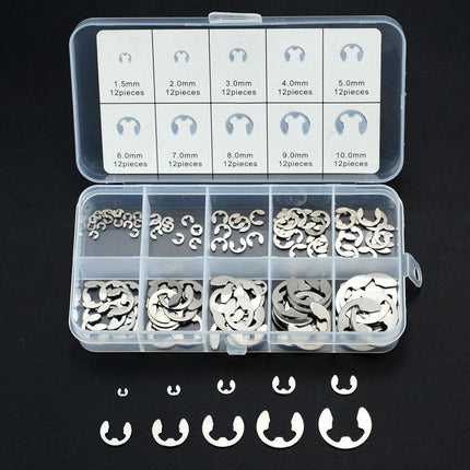 120PCS Stainless Steel E-Clip Assortment Tool Kit Retaining Circlips 1.5-10mm - Aimall