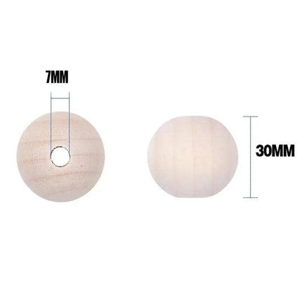 50 x 30mm Round Wood Bead Natural Unpainted Unfinished Wooden Beads Ball Spacer - Aimall
