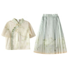 New Chinese Style Girls Short-Sleeved Horse Skirt Suit Traditional Two-Piece Outfit