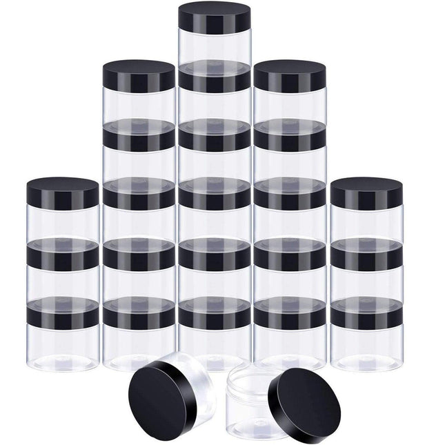 10pcs Wide Mouth Plastic Jars Black Lid Transparent Skin Care Cream Containers