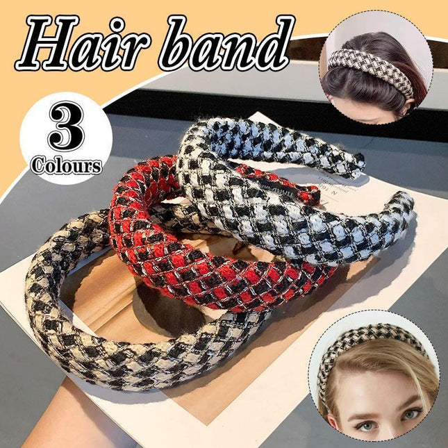 Womens Plaid Headband Padded Hairband Wide Sponge Hair Hoop Band Head Decor - Aimall