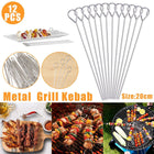 12PC Metal BBQ Skewers Reusable 20cm Grill Sticks Kebab Grilling Tools