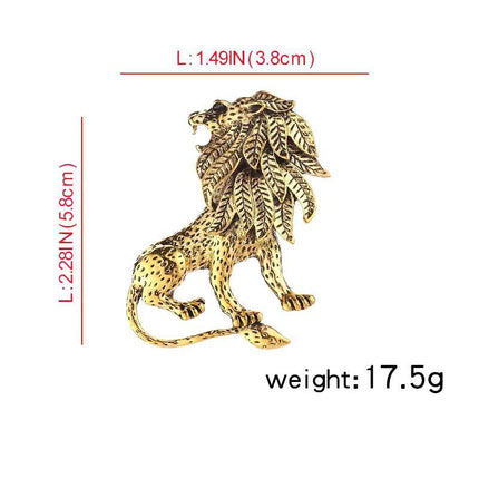 Large Antique Gold Plated Lion King Style Fashion Statement Brooch Textured Mane - Aimall