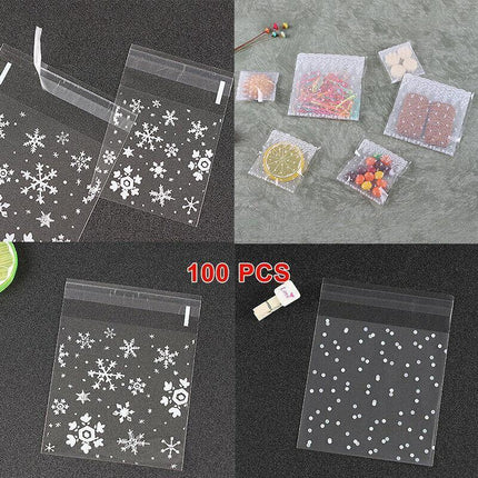 Clear Dots Self Adhesive Cookie Gift DIY Bag Plastic Candy Package Bags Snowflake - Aimall