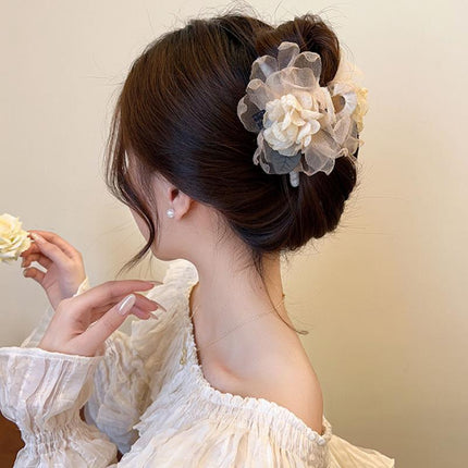Flower Tulle Hair Clips Large Hair Pins Hairgrips Claw Clips for Hair Women - Aimall