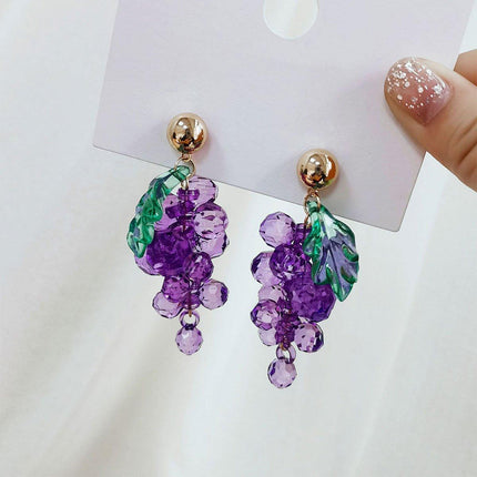 Sweet Purple Grape String Earrings Fruit Stud Earrings Cute Fashion Jewelry Gift