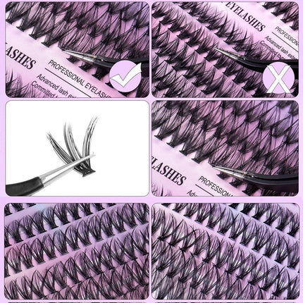 DIY Sectional False Eyelashes Kit 12 Rows with Glue and Tweezers Large Capacity