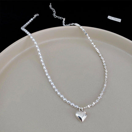 Elegant Simple Silver Heart Necklace with Freshwater Pearl Perfect Gift Jewelry