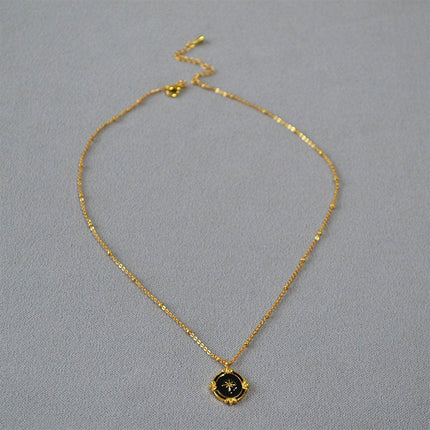Black Polaris Oval Pendant Necklace Simple Court Style Fashion Jewelry Women
