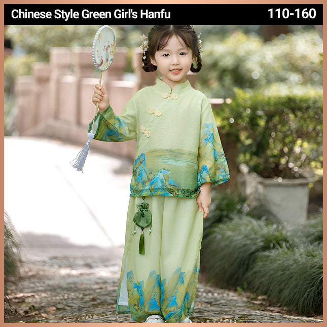 Chinese Style Landscape Painting Performance Costume Girl Traditional Green Set