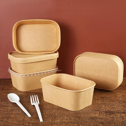 50pcs Eco Friendly Kraft Paper Food Containers Lunch Boxes for Picnic Takeout