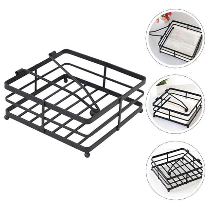 2PCS Black Wrought Iron Napkin Holder Square Tissue Rack for Home Kitchen Decor