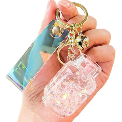 Quicksand Keychain Liquid Oil Keyring Bag Pendant Floating Peal Keyring - Aimall