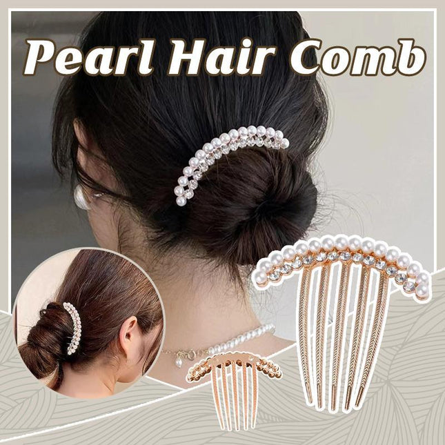 Rhinestone Pearl Hair Comb Golden Temperament Ornament Hair Comb Temperament - Aimall